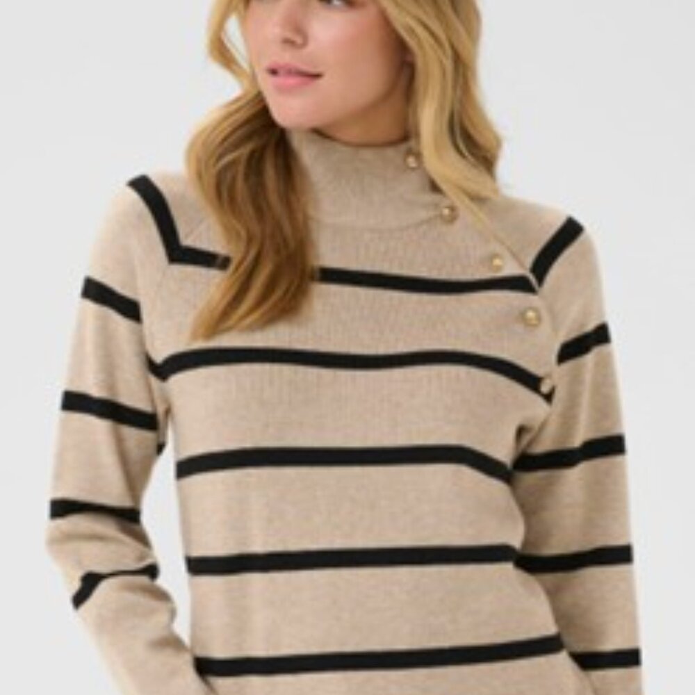 NWT CREAM Striped Button-Detail Sweater Cobblestone mélange stripe size medium